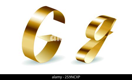 Lettres G en rubans dorés avec des ombres isolées sur fond blanc. Illustration de l'alphabet de signe 3D vectoriel Illustration de Vecteur