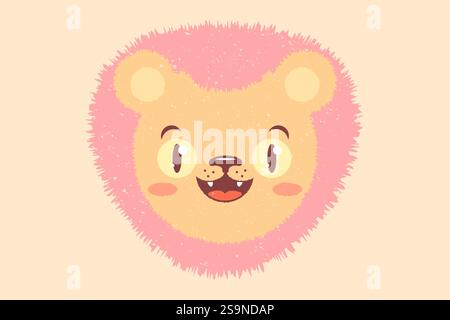 Illustration vectorielle de la tête d'un lion pour les enfants. Icône vectorielle du lion kawaii pour la fête des enfants. Emoji bébé lion dans un style rétro. Illustration de Vecteur