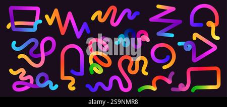 Formes de ligne de dégradé. Courbes de ruban ondulé abstrait avec couleur fluide, tourbillon dynamique ludique et ondulations en spirale avec dégradé. Vecteur Illustration de Vecteur