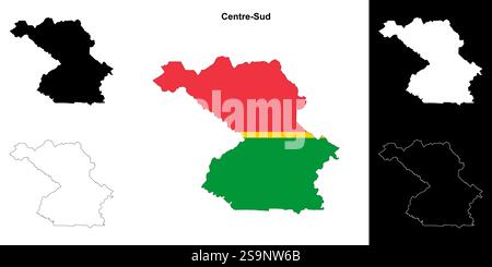 Ensemble de cartes de contour de la région Centre-Sud Illustration de Vecteur