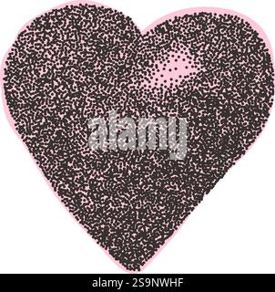 Autocollant de collage coeur. Symbole amour effet monochrome photocopie. Figurine rétro pointillée brutale. Collage élément de papier vecteur stippled coeurs forme illustr Illustration de Vecteur