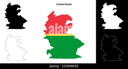 Ensemble de cartes du contour de la région Centre-Ouest Illustration de Vecteur