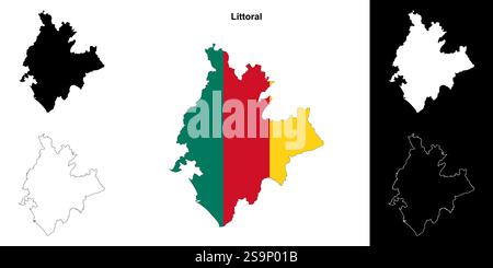 Ensemble de cartes de contour de la région littorale Illustration de Vecteur