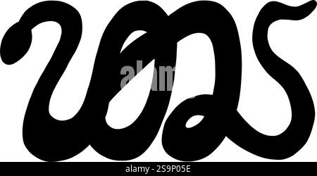 Silhouette noire de serpent en forme de vecteur de 2025 ans illustration dessinée à la main. Symbole du nouvel an chinois. Elément peint pour icône, logo ou design Illustration de Vecteur