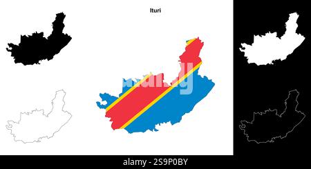 Ensemble de cartes de contour de la province de l'Ituri Illustration de Vecteur