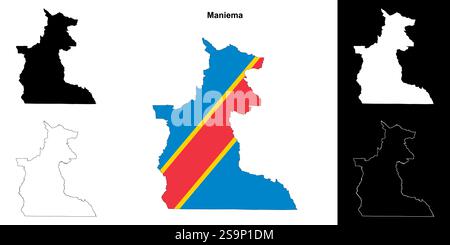 Jeu de cartes de contour de la province de Maniema Illustration de Vecteur