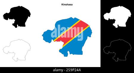 Ensemble de cartes de contour de la province de Kinshasa Illustration de Vecteur