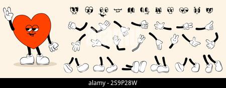 Éléments de mascotte de dessin animé. Visage comique mignon avec des émotions drôles, personnage de mascotte rétro vintage avec bouche souriante et yeux heureux. Ensemble isolé de vecteur Illustration de Vecteur