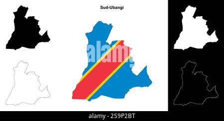 Ensemble de cartes du contour de la province du Sud-Ubangi Illustration de Vecteur