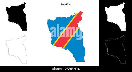 Ensemble de cartes du contour de la province du Sud-Kivu Illustration de Vecteur