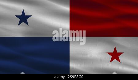 Drapeau panaméen avec une texture de tissu ondulant. Gros plan du drapeau du Panama avec texture de tissu Banque D'Images