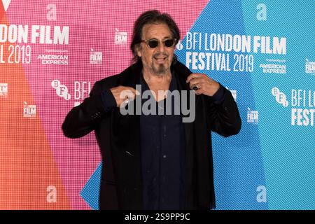 Londres, Royaume-Uni - 12 octobre 2019 - Al Pacino assiste à l'appel photo Irishman clôturant le 63ème Festival du film de Londres BFI au May Fair Hotel à Londres, en Angleterre Banque D'Images