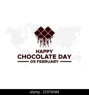 Chocolat Day logo de typographie dessiné à la main avec vecteur de chocolat en forme de coeur sur fond de brasure sombre. Modèle de journée de chocolat heureux, bannière, affiche, sti Illustration de Vecteur