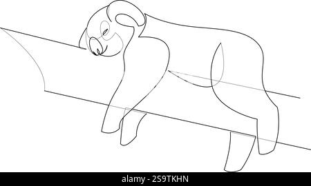 Un dessin en trait continu de koala reposant sur un arbre. Animal de l'Australie concept de mascotte pour parc de conservation. Croquis de tatouage minimaliste. L unique Illustration de Vecteur