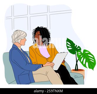 Deux femmes d'affaires sont assises sur un canapé Illustration de Vecteur