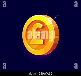 Icône de pièce de monnaie dorée brillante ornée d'un symbole livre sterling bien en vue. Actif numérique de vecteur de dessin animé pour les jeux vidéo, respire la richesse, la prospérité et la valeur Illustration de Vecteur