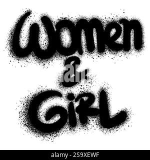 Femmes et filles pulvérisées font graffiti avec pulvérisation en noir sur blanc pour l'impression, les arrière-plans, affiches, autocollants. Illustration de Vecteur