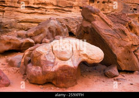 Jordanie, Wadi Rum. Vallée de la Lune. Représentation de Lawrence d'Arabie. Banque D'Images
