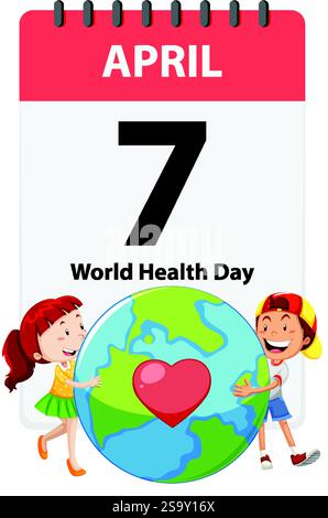 Enfants célébrant la Journée mondiale de la santé avec un globe Illustration de Vecteur