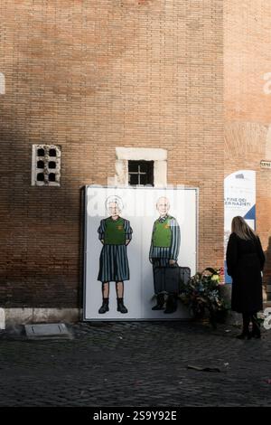 Rome, Italie, Italie. 27 janvier 2025. Murale intitulée ''antisémitisme, histoire en répétition'' créée par l'artiste AleXsandro Palombo, représentant la sénatrice à vie Liliana Segre avec Sami Modiano, située près du Musée de la Shoah à Rome. (Crédit image : © Andrea Ronchini/Pacific Press via ZUMA Press Wire) USAGE ÉDITORIAL SEULEMENT! Non destiné à UN USAGE commercial ! Banque D'Images