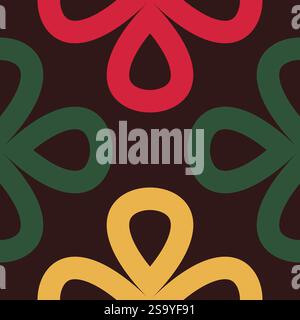 Ensemble de motifs linéaires sans couture avec des formes colorées de trèfle sur un fond de Noël. Joyeux Noël inspiré des designs pour la mode de vacances, texte Illustration de Vecteur