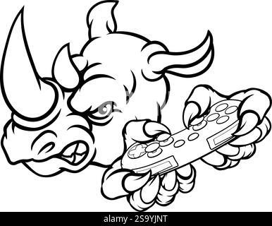 Rhino Gamer Mascot Holding Controller Illustration de Vecteur