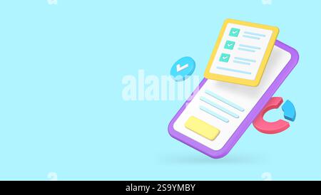 Productivité et efficacité travail d'analyse de l'application smartphone bannière copie espace illustration vectorielle. Gestion du temps pour faire la liste de la stratégie de flux de travail de l'entreprise Illustration de Vecteur