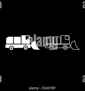 Souffleuse à neige machine claire chasse-neige camion charrue déneigement véhicule équipé saisons transport hiver équipement d'entretien d'autoroute Clean Set icône blanc illustration vectorielle image simple plein contour ligne de contour mince style plat. Souffleuse à neige machine claire chasse-neige camion charrue véhicule équipé saisons transport hiver équipement d'entretien d'autoroute Clean Set icône blanc illustration vectorielle image plein contour ligne de contour mince style plat Illustration de Vecteur