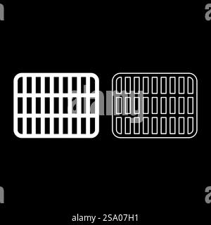 Grille de grille treillis treillis filet maille BBQ grill surface de grillage rectangle forme ronde Set icône blanc illustration vectorielle image simple plein contour ligne de contour mince style plat. Grille de grille treillis treillis filet maille BBQ grill surface de grillage rectangle forme ronde Set icône blanc illustration vectorielle image plein contour ligne de contour mince style plat Illustration de Vecteur