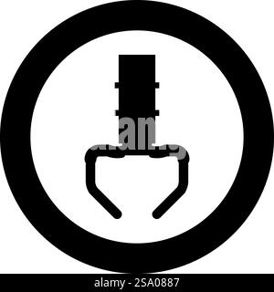 Icône de sélecteur de griffe de grue de crochet de fer de manipulateur de jouet de prix dans le cercle rond noir illustration vectorielle image de contour solide style simple. Icône de cueilleur de griffe de grue de crochet de fer de manipulateur de jouet de prix dans le cercle rond noir illustration vectorielle d'image de couleur noire style de contour solide Illustration de Vecteur