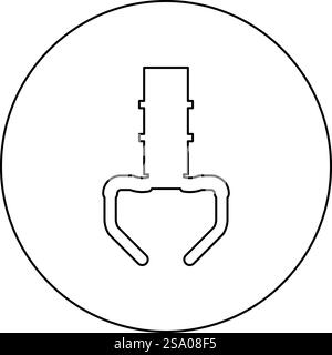 Jouet de prix manipulateur crochet de fer grue griffe de cueilleur icône dans le cercle rond noir illustration vectorielle d'image contour ligne de contour mince style simple. Icône de griffe de grue de crochet de fer de manipulateur de jouet de prix dans le cercle rond noir illustration vectorielle d'image de contour de ligne de contour mince style Illustration de Vecteur