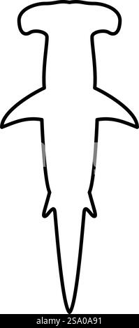 Tête de marteau de requin contour ligne icône de couleur noire illustration vectorielle image mince plat style simple. Tête de marteau de requin contour ligne icône de couleur noire illustration vectorielle image mince style plat Illustration de Vecteur