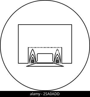 Processus de crémation crématoire de crémation icône d'équipement crématoire en cercle rond noir illustration vectorielle image contour ligne de contour mince style simple. Processus de crémation crématoire de crémation icône d'équipement crématoire dans le cercle rond noir illustration vectorielle de l'image de contour de ligne de contour mince style Illustration de Vecteur