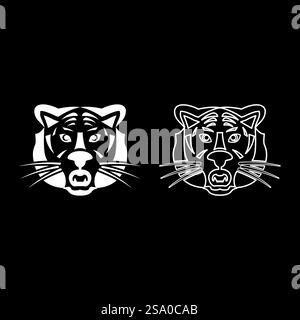 Icône de jeu de tête de tigre illustration vectorielle de couleur blanche image simple plein contour ligne de contour mince style plat. Icône de jeu de tête de tigre illustration vectorielle de couleur blanche image pleine ligne de contour de contour mince style plat Illustration de Vecteur