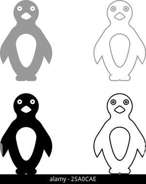 Pingouin Set icône gris noir couleur illustration vectorielle image simple plein contour ligne de contour mince style plat. Pingouin Set icône gris noir couleur illustration vectorielle image plein contour ligne de contour mince style plat Illustration de Vecteur