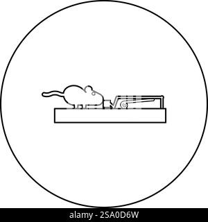 La souris veut manger morceau de fromage de souris silhouette icône rongeur en cercle rond noir illustration vectorielle image contour ligne de contour mince style simple. Souris veut manger morceau de fromage de souris silhouette icône rongeur en cercle rond couleur noire illustration vectorielle contour ligne de contour mince style Illustration de Vecteur