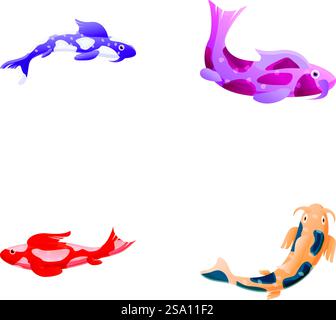 Les icônes de poisson de Koi définissent le vecteur de dessin animé. Carpe japonaise colorée. Poisson décoratif. Les icônes de poisson de Koi définissent le vecteur de dessin animé. Carpe japonaise colorée Illustration de Vecteur
