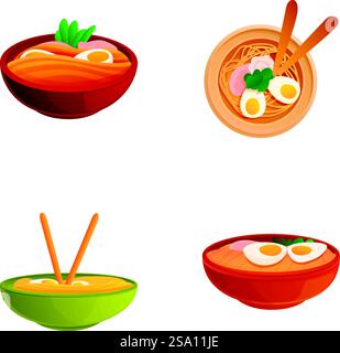 Icônes alimentaires asiatiques définissent le vecteur de dessin animé. Plat célèbre de Singapour. Cuisine traditionnelle, concept de nourriture. Icônes alimentaires asiatiques définissent le vecteur de dessin animé. Plat célèbre de Singapour Illustration de Vecteur