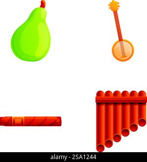 Les icônes de symbole du Mexique définissent le vecteur de dessin animé. Instrument de musique mexicain. Tradition et culture. Les icônes de symbole du Mexique définissent le vecteur de dessin animé. Instrument de musique mexicain Illustration de Vecteur