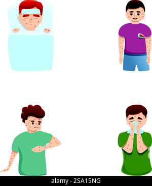 Vecteur de dessin animé défini par des icônes de maladies virales. Les gens avec la peau qui démange, cloques. Maladie virale, maladie. Vecteur de dessin animé défini par des icônes de maladies virales. Les gens avec la peau cloque qui démange Illustration de Vecteur