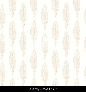 Plumes linéaires magiques et motif sans couture d'étoiles. Illustration vectorielle dans le style ethnique. Magie et sorcellerie fond blanc, astrologie. Pour papier peint Illustration de Vecteur