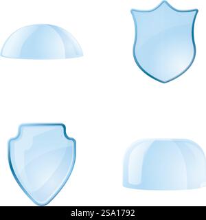 Les icônes de concept de protection définissent le vecteur de dessin animé. Ecran en verre transparent et dôme. Elément décoratif. Les icônes de concept de protection définissent le vecteur de dessin animé. Ecran en verre transparent et dôme Illustration de Vecteur
