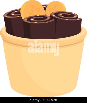 Vecteur de dessin animé d'icône de rouleau de crème glacée au chocolat. Menu de fruits. Tasse gourmet. Vecteur de dessin animé d'icône de rouleau de crème glacée au chocolat. Menu de fruits Illustration de Vecteur