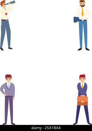 Les icônes de caractère d'homme d'affaires définissent le vecteur de dessin animé. Divers homme portant un costume classique. Employé de bureau masculin. Les icônes de caractère d'homme d'affaires définissent le vecteur de dessin animé. Divers homme portant un costume classique Illustration de Vecteur