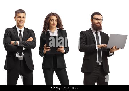 Groupe de gens d'affaires posant isolé sur fond blanc Banque D'Images