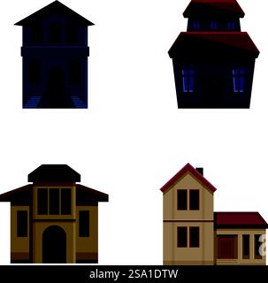 Icônes de maison abandonnées définir vecteur de dessin animé. Divers logements en mauvais état. Thème de l'architecture. Icônes de maison abandonnées définir vecteur de dessin animé. Divers logements en mauvais état Illustration de Vecteur