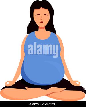 Détendez le vecteur de dessin animé d'icône féminine de yoga. Les soins de groupe de grossesse. Temps de méditation. Détendez le vecteur de dessin animé d'icône féminine de yoga. Les soins de groupe de grossesse Illustration de Vecteur