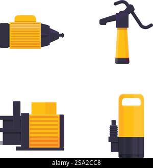 Diverses icônes de pompe définissent le vecteur de dessin animé. Pompage d'eau et de liquide. Équipement technique. Diverses icônes de pompe définissent le vecteur de dessin animé. Pompage d'eau et de liquide Illustration de Vecteur