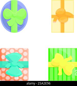 Les icônes de boîte cadeau définissent le vecteur de dessin animé. Boîte cadeau colorée avec ruban. Surprise, événement festif. Les icônes de boîte cadeau définissent le vecteur de dessin animé. Boîte cadeau colorée avec ruban Illustration de Vecteur