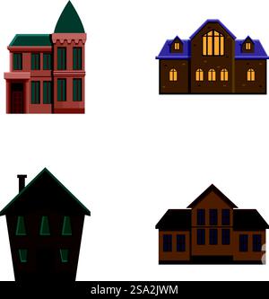 Vieilles icônes de maison définissent le vecteur de dessin animé. Divers logements en mauvais état. Thème de l'architecture. Vieilles icônes de maison définissent le vecteur de dessin animé. Divers logements en mauvais état Illustration de Vecteur